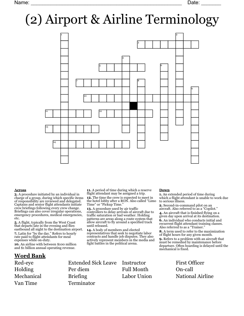 (2) Airport & Airline Terminology Crossword