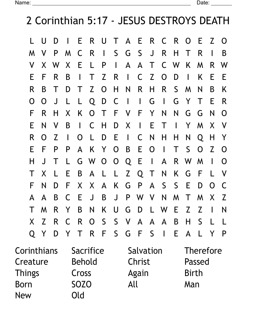2 Corinthian 5:17 - JESUS DESTROYS DEATH Word Search
