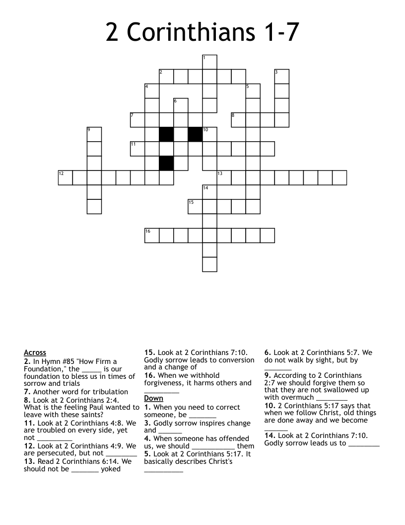 2 Corinthians 1-7 Crossword