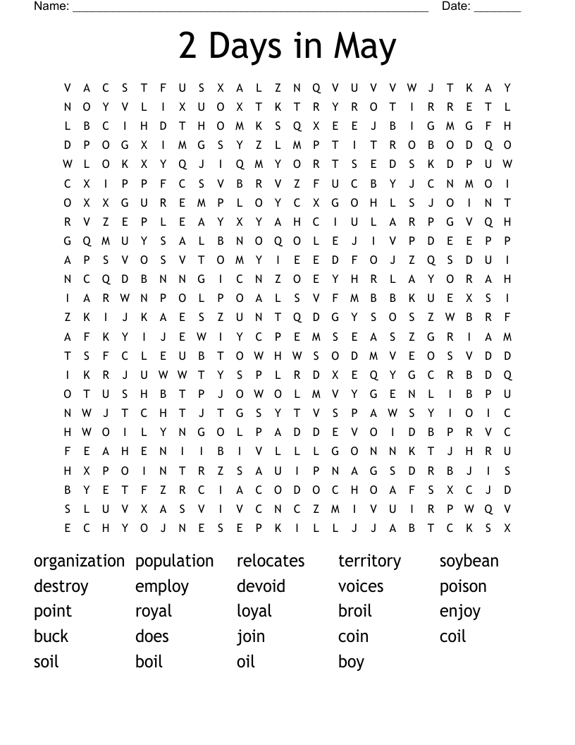 2 Days in May Word Search