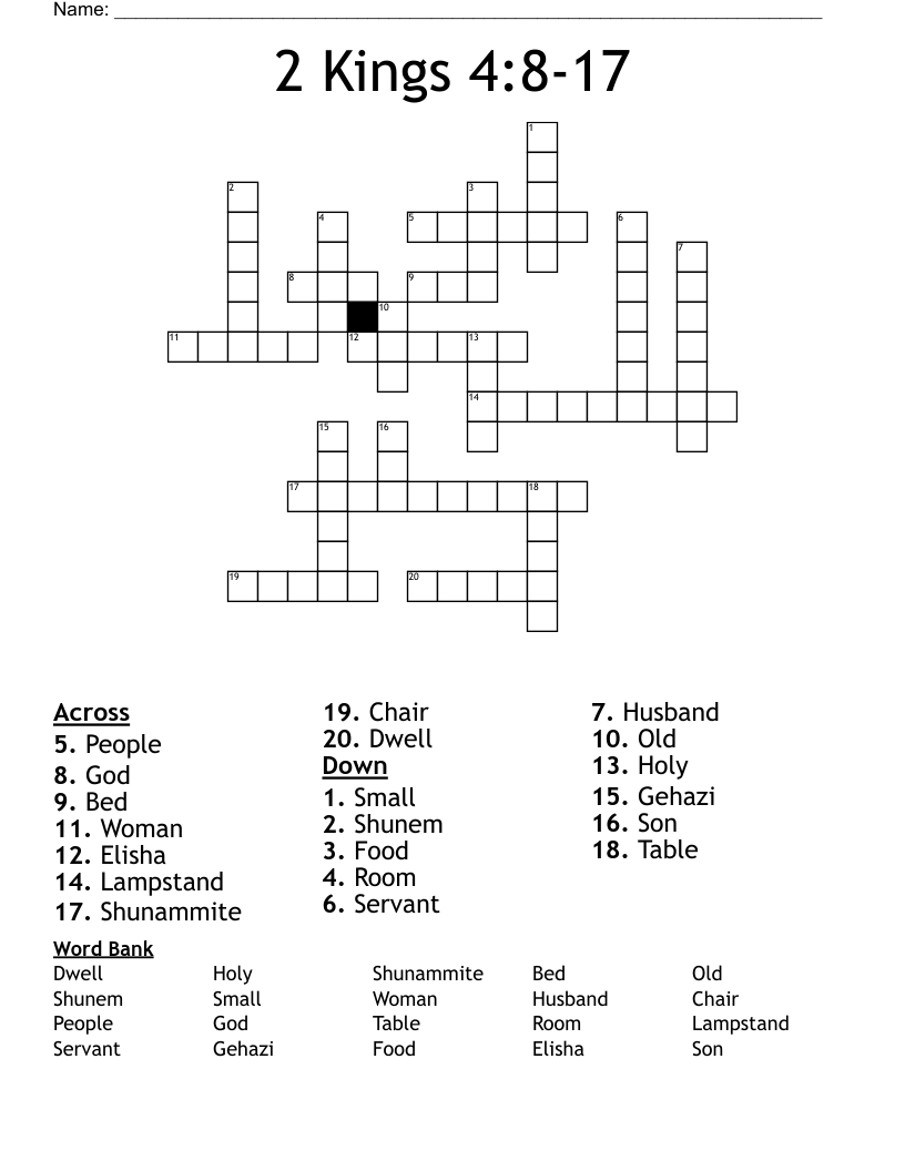2 Kings 4:8-17 Crossword