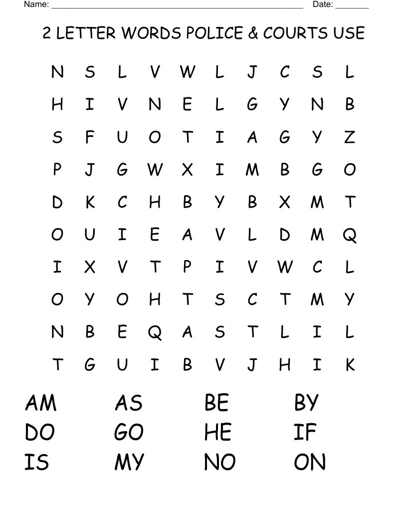 2 LETTER WORDS POLICE & COURTS USE Word Search