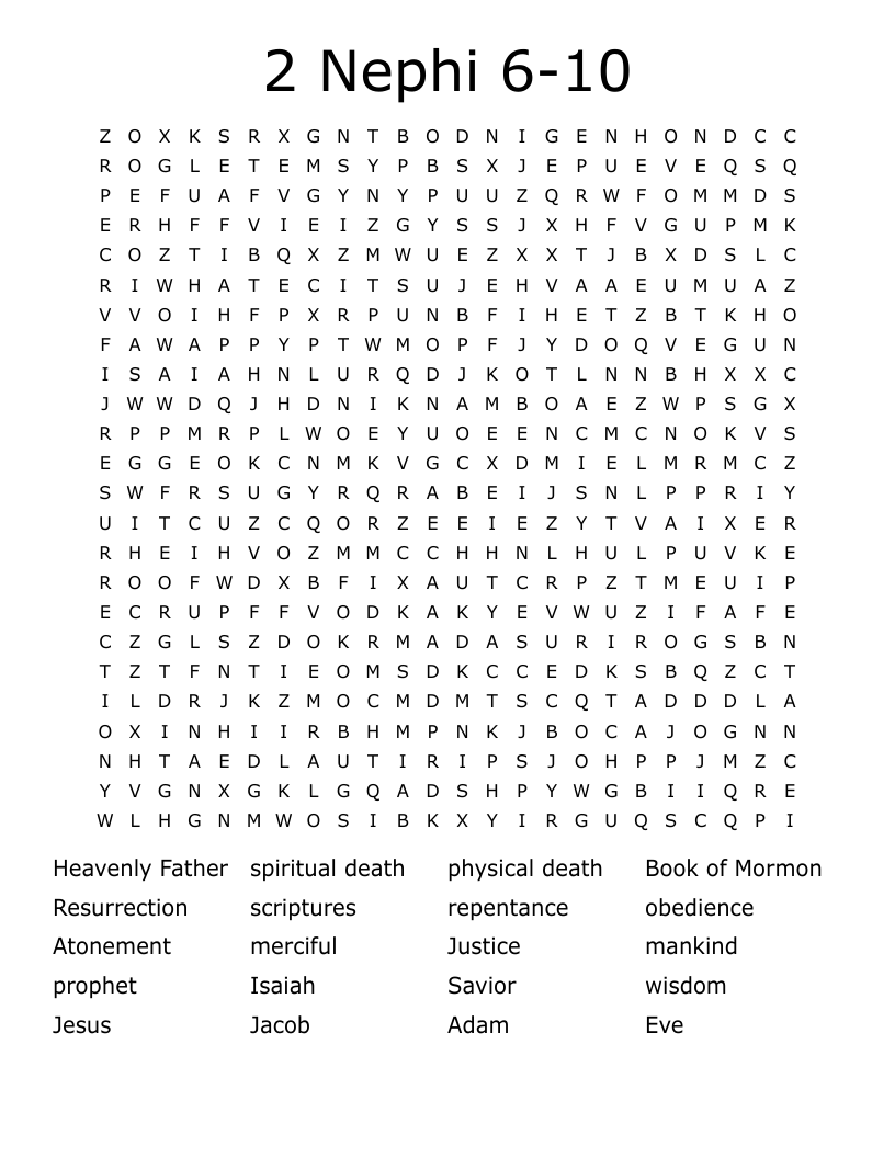 2 Nephi 6-10 Word Search