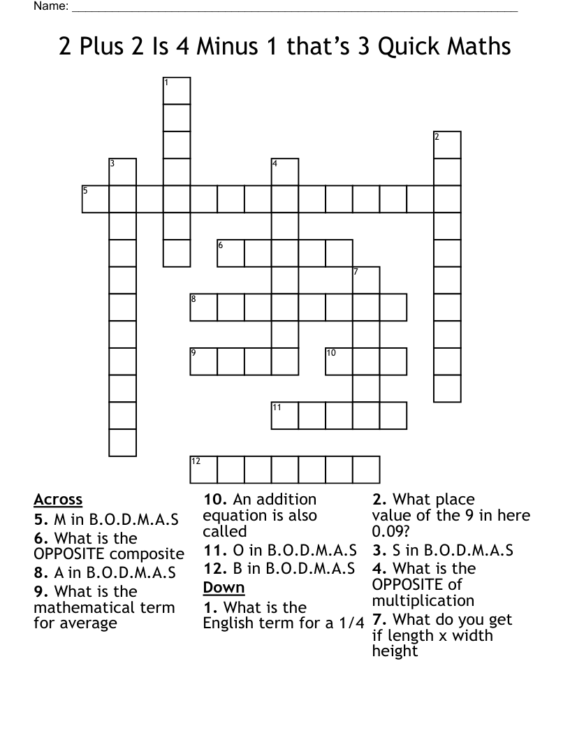 2 Plus 2 Is 4 Minus 1 that’s 3 Quick Maths Crossword