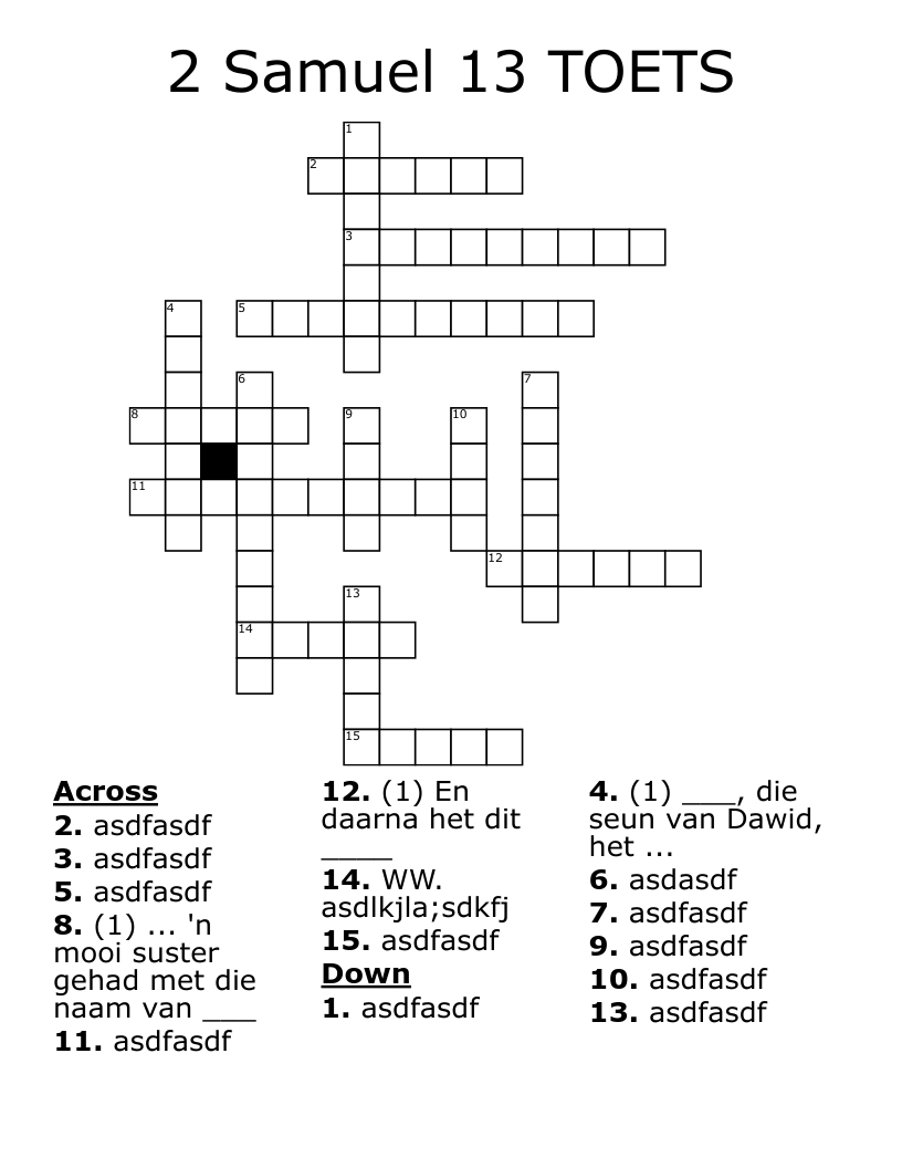 2 Samuel 13 TOETS Crossword