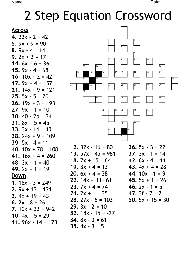 2 Step Equation Crossword