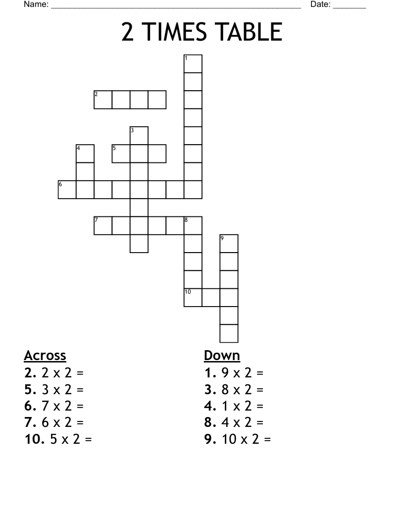 2 TIMES TABLE Crossword