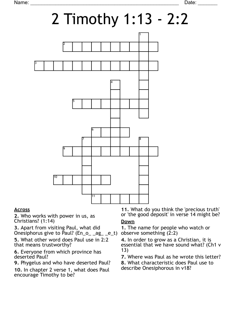 2 Timothy 1:13 - 2:2 Crossword