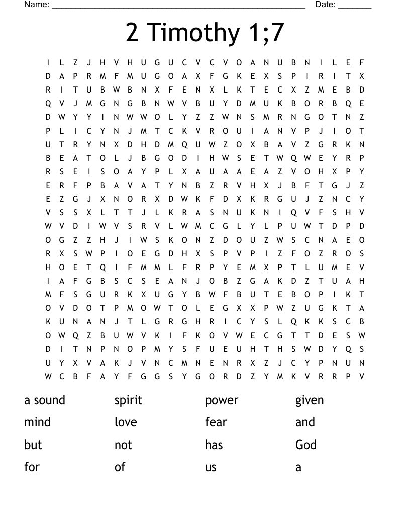 2 Timothy 1;7 Word Search