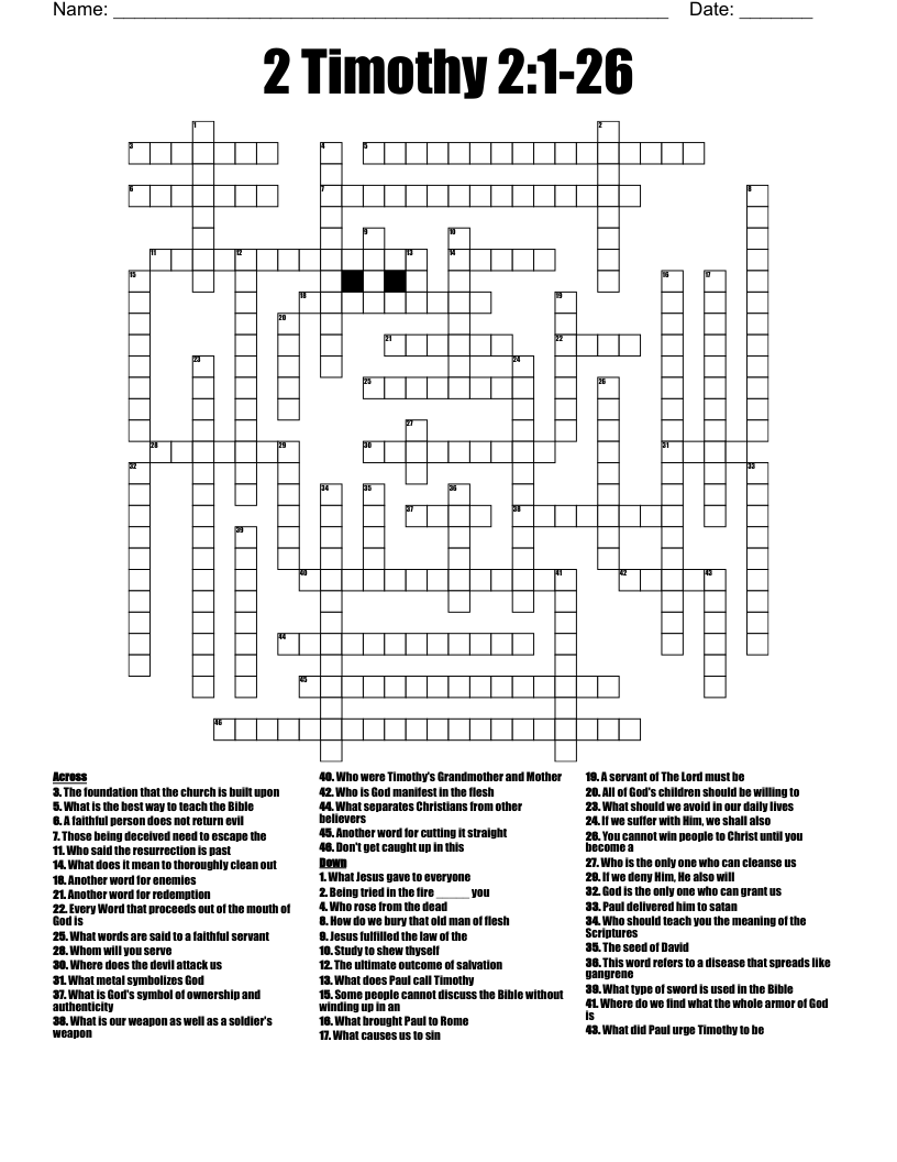 2 Timothy 2:1-26 Crossword