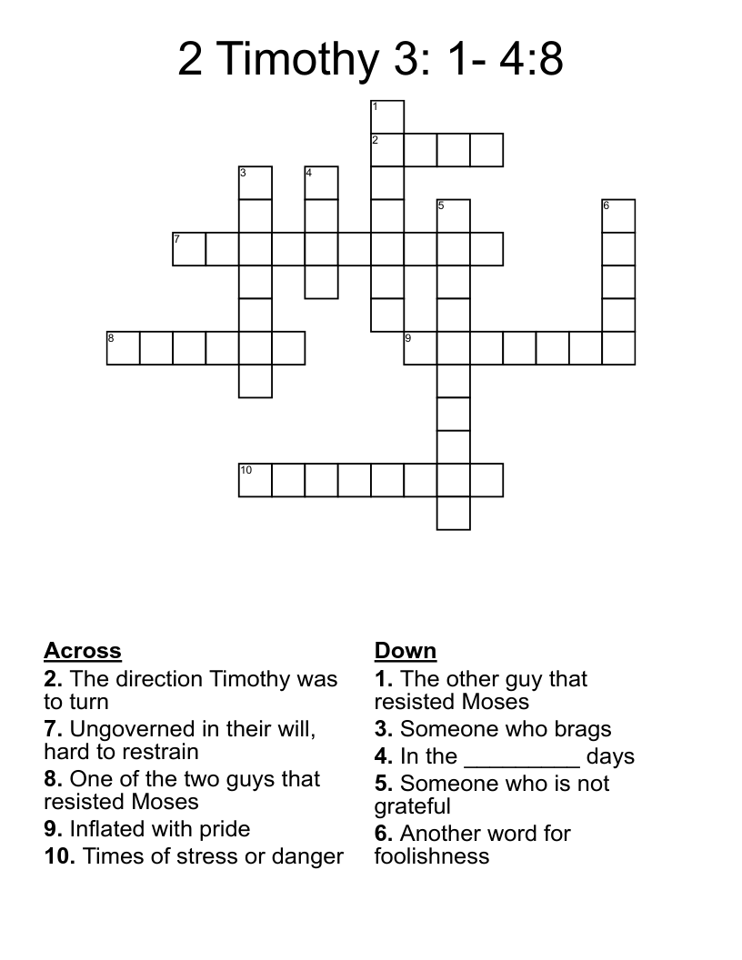 2 Timothy 3: 1- 4:8 Crossword