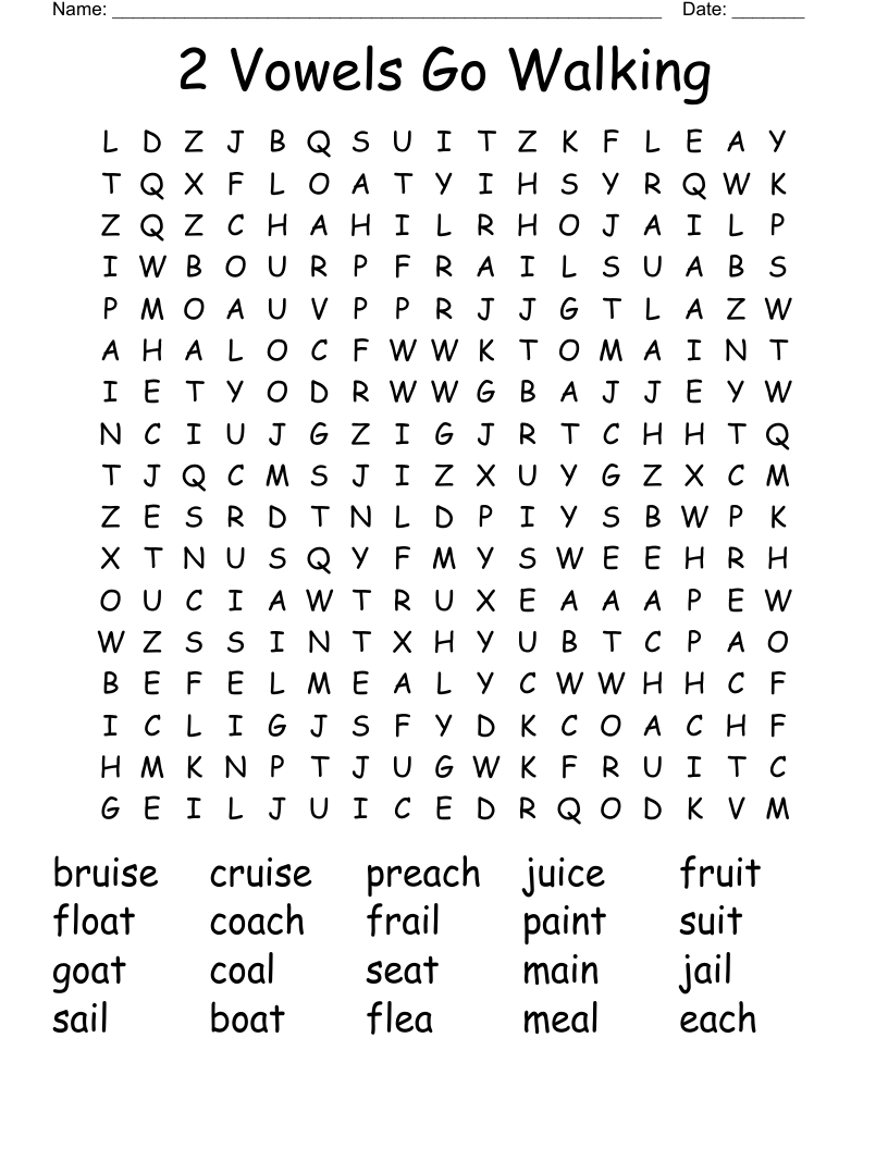 2 Vowels Go Walking  Word Search