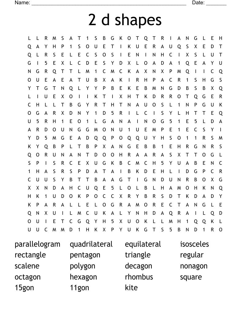 2 d shapes Word Search
