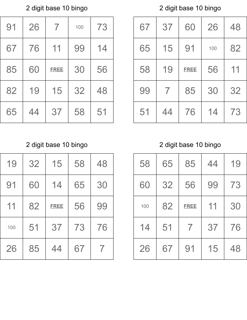 2 digit base 10 bingo