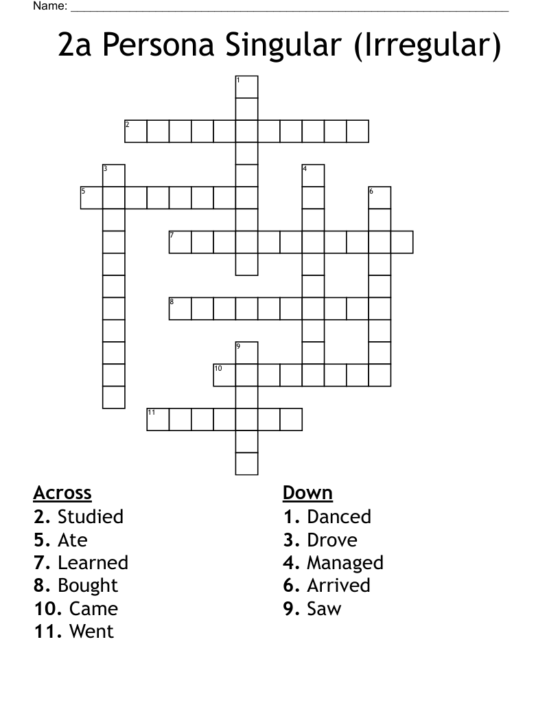 2a Persona Singular (Irregular) Crossword