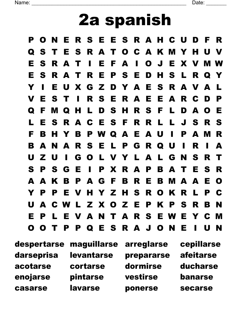 2a spanish Word Search