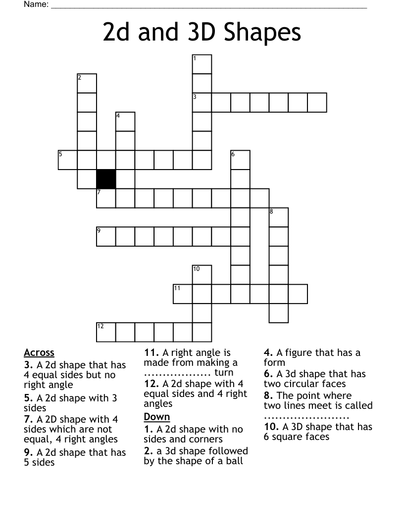 2d and 3D Shapes Crossword