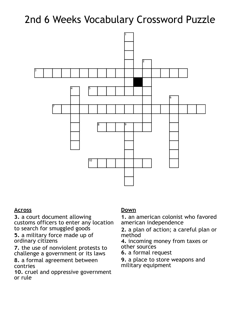 2nd 6 Weeks Vocabulary Crossword Puzzle