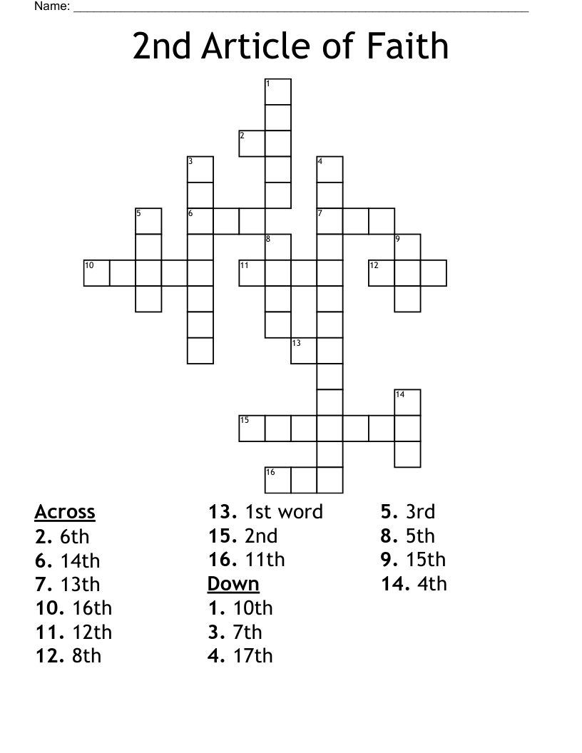 2nd Article of Faith Crossword