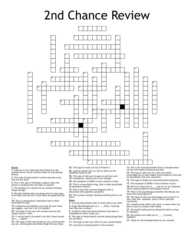 2nd Chance Review Crossword