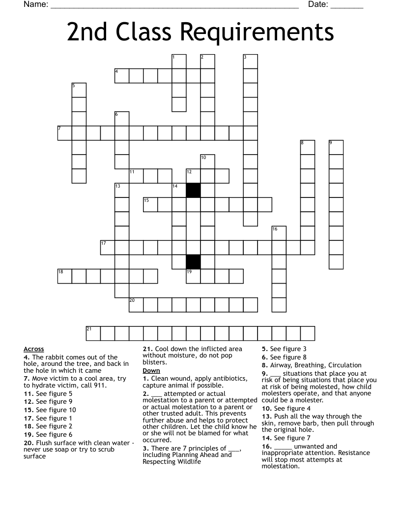 2nd Class Requirements Crossword