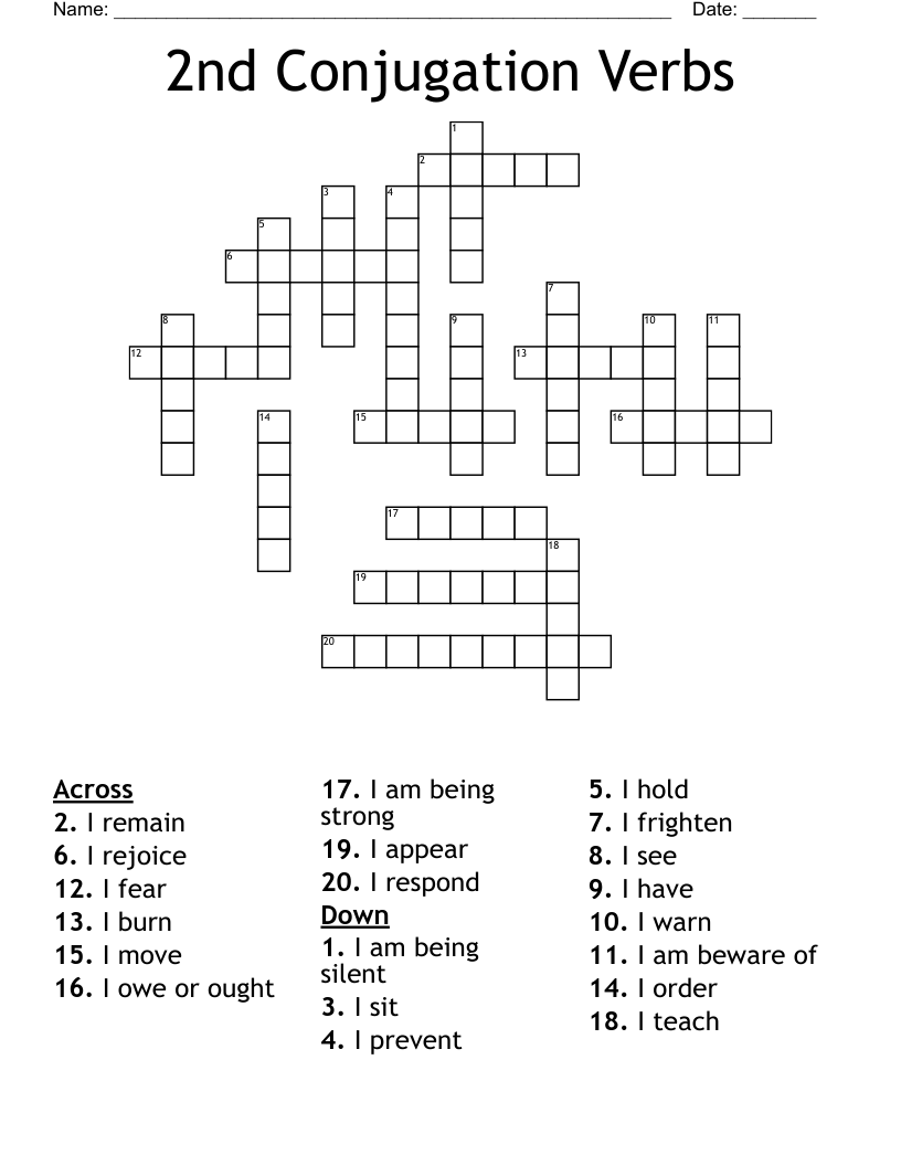 2nd Conjugation Verbs Crossword