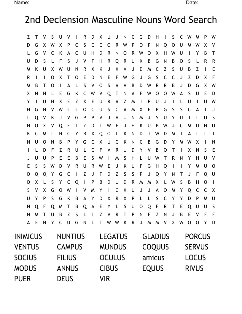 2nd Declension Masculine Nouns Word Search