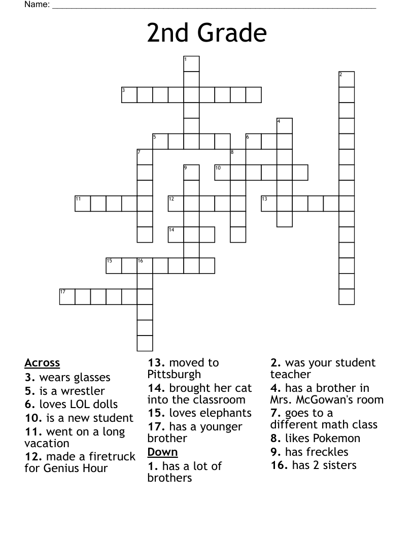2nd Grade Crossword