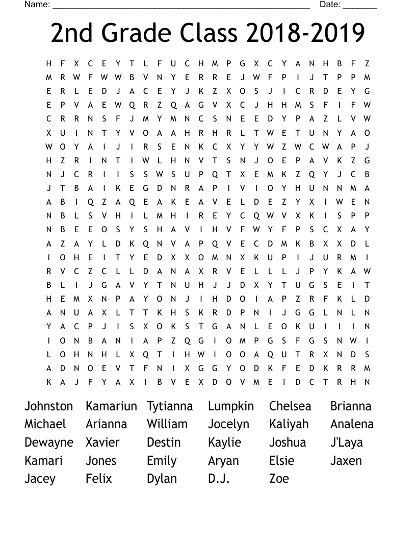 2nd Grade Class 2018-2019 Word Search