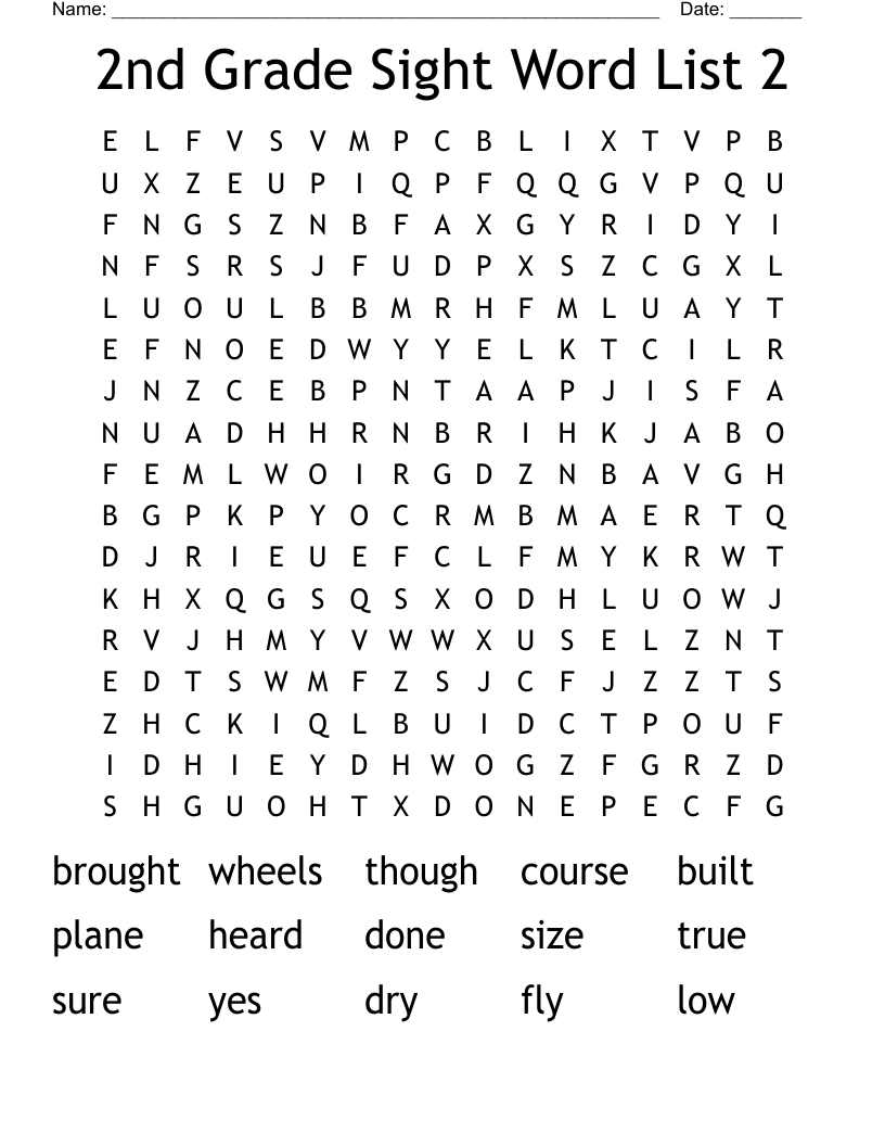 2nd Grade Sight Word List 2 Word Search