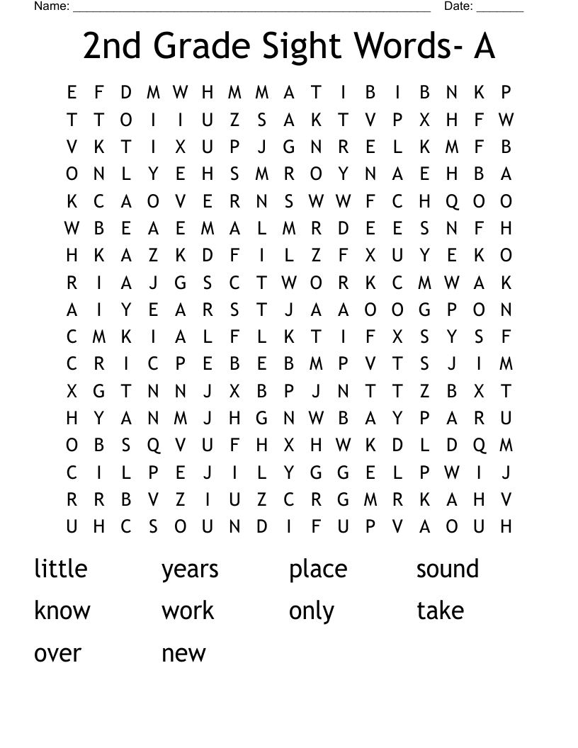 2nd Grade Sight Words- A Word Search