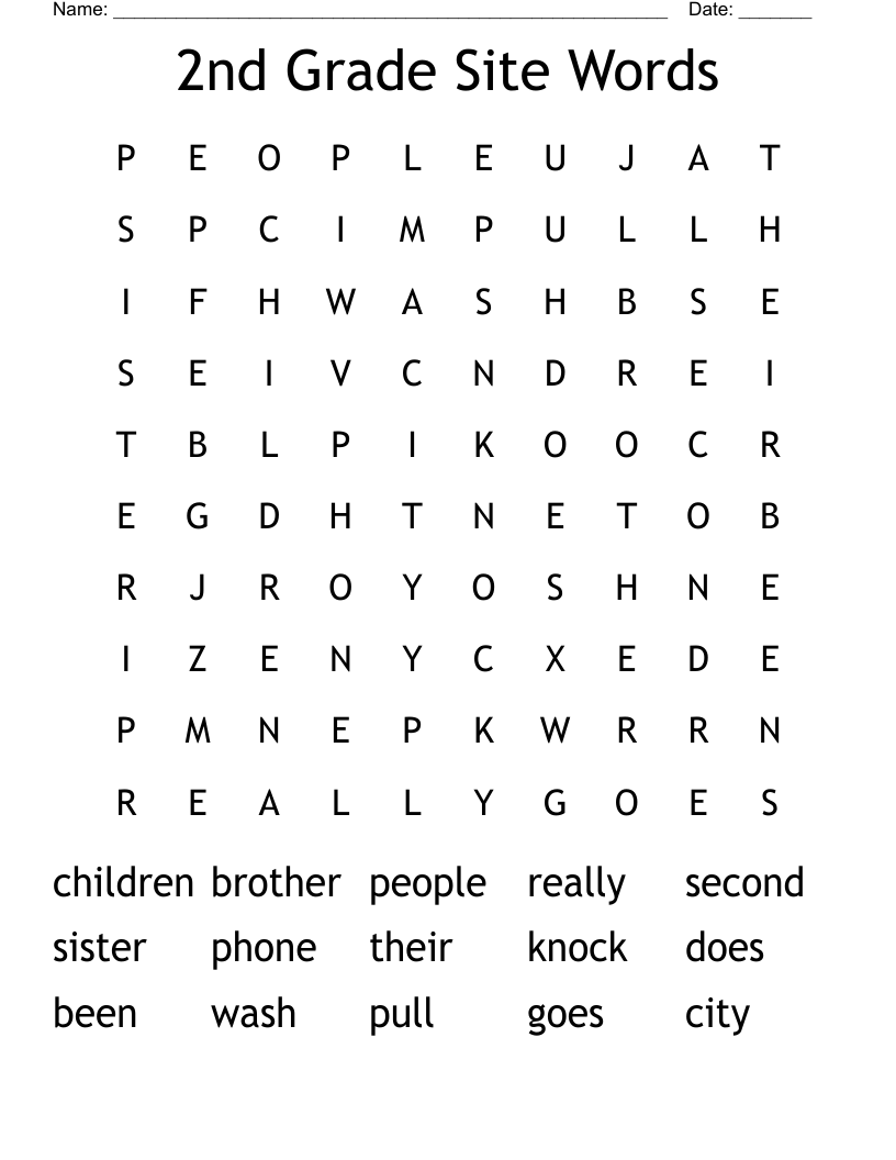 2nd Grade Site Words Word Search