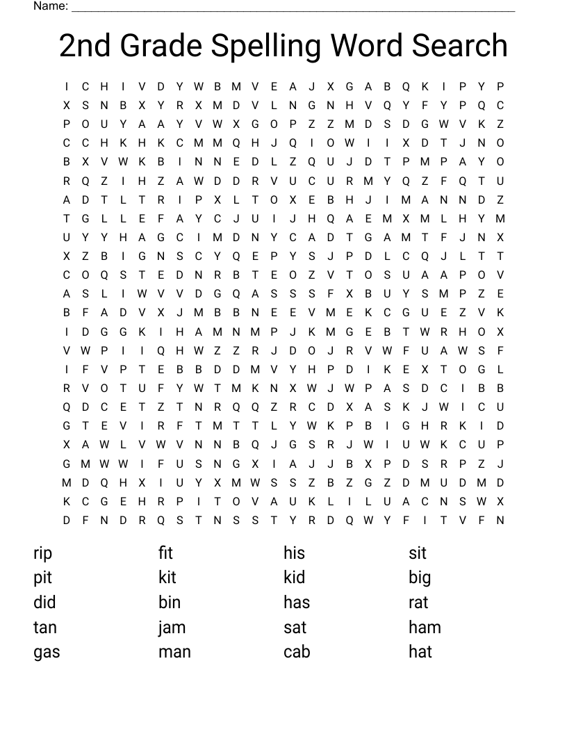 2nd Grade Spelling Word Search