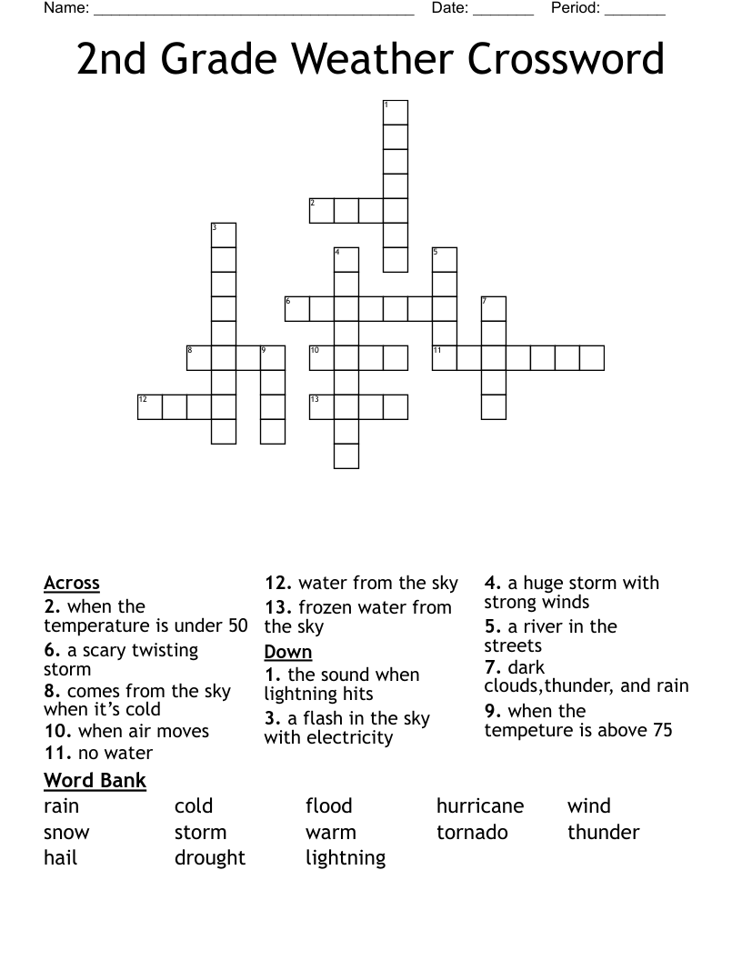 2nd Grade Weather Crossword