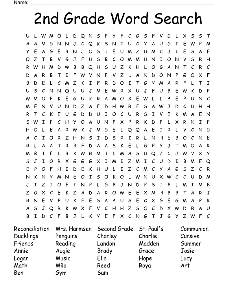 2nd Grade Word Search