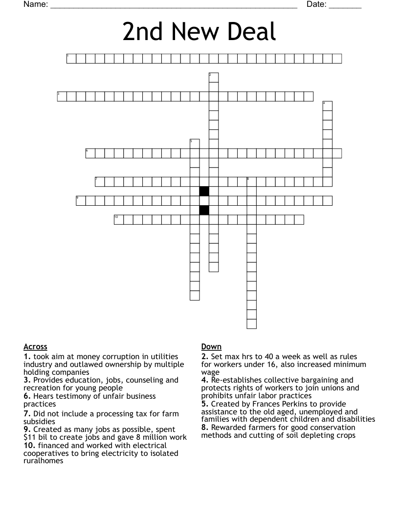 2nd New Deal Crossword