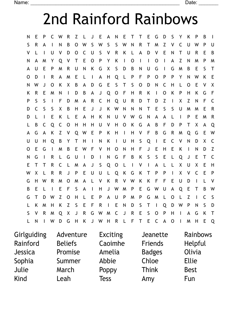 2nd Rainford Rainbows Word Search