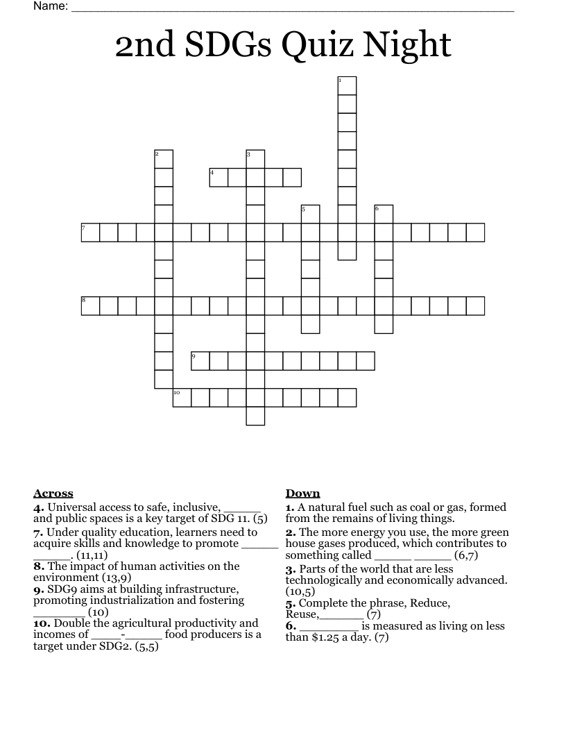 2nd SDGs Quiz Night Crossword