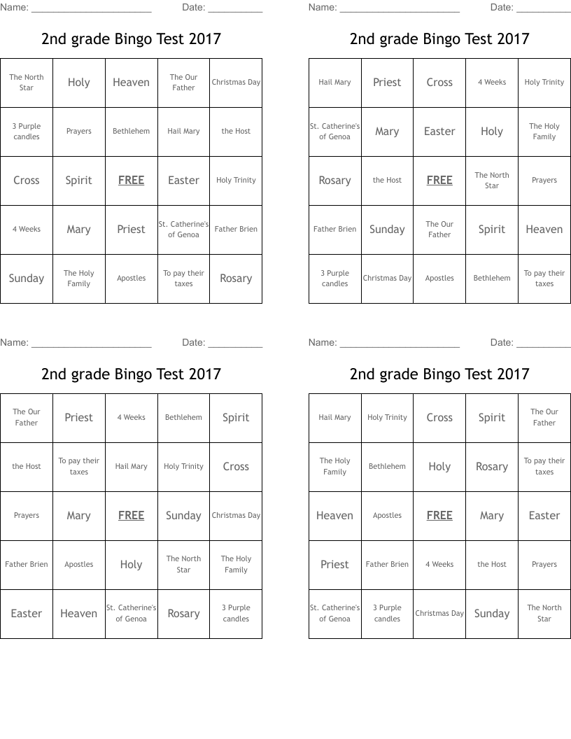 2nd grade Bingo Test 2017
