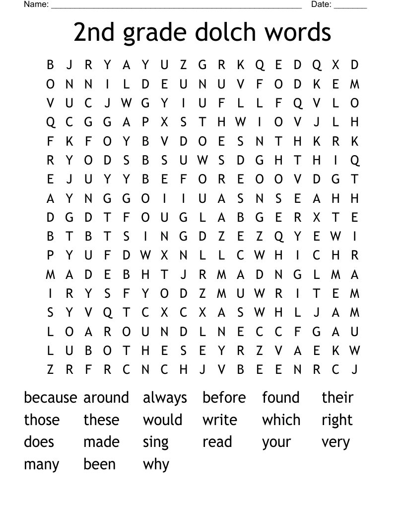 2nd grade dolch words Word Search