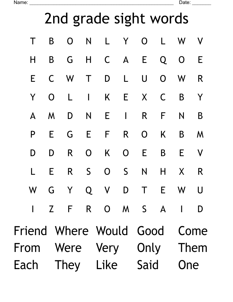 2nd grade sight words Word Search