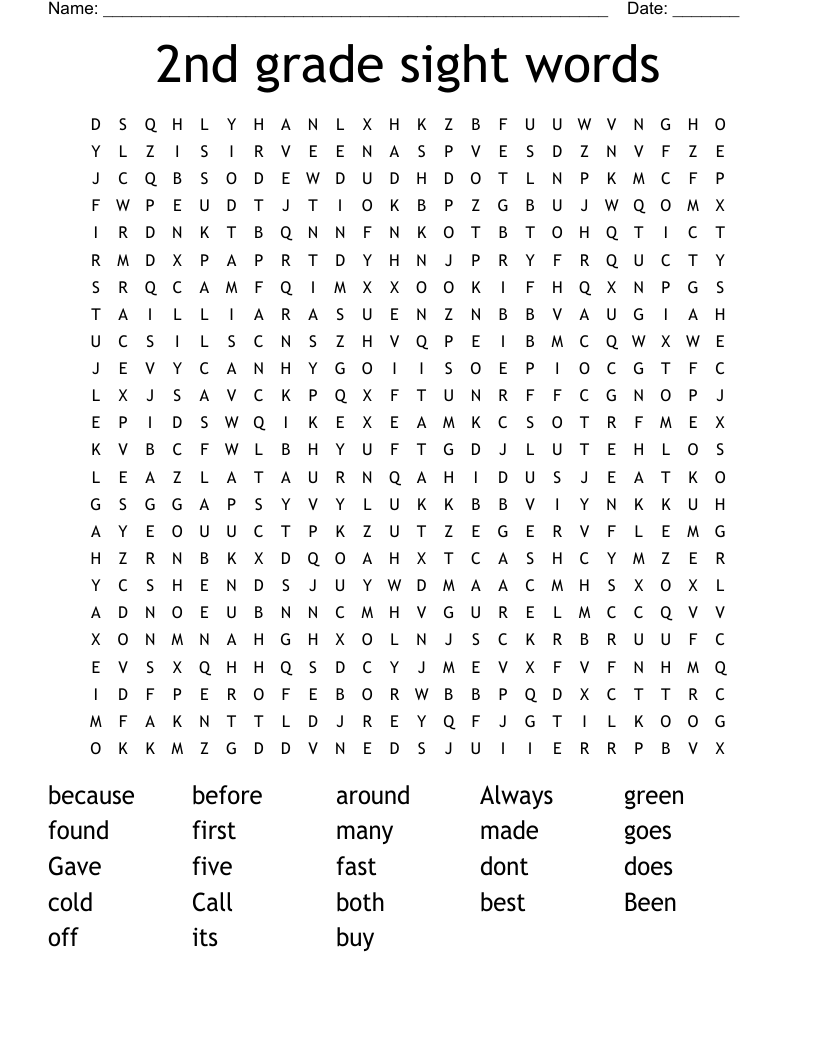 2nd grade sight words Word Search