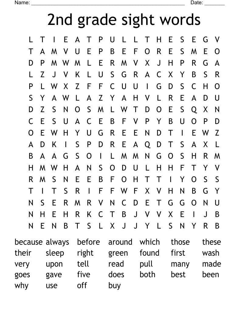 2nd grade sight words Word Search