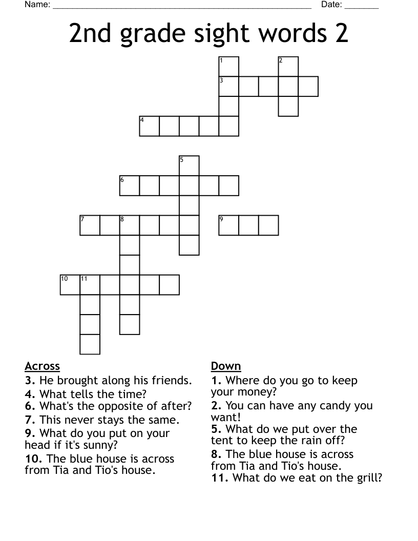 2nd grade sight words 2 Crossword