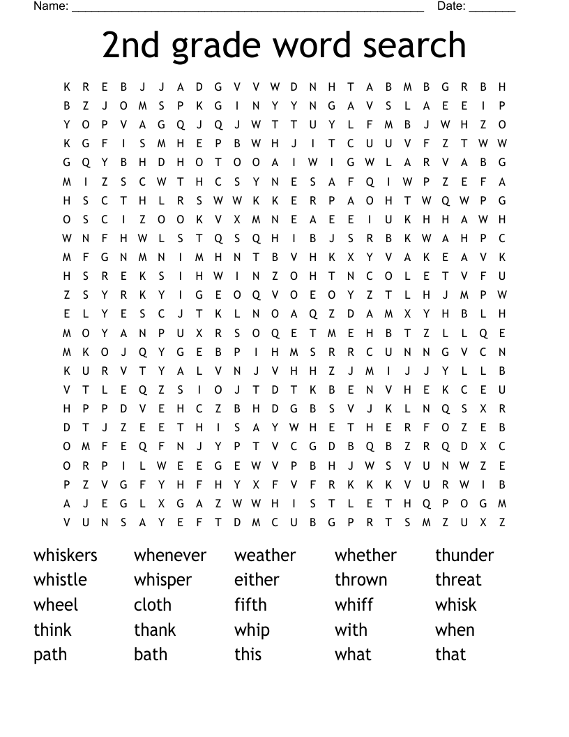 2nd grade word search 