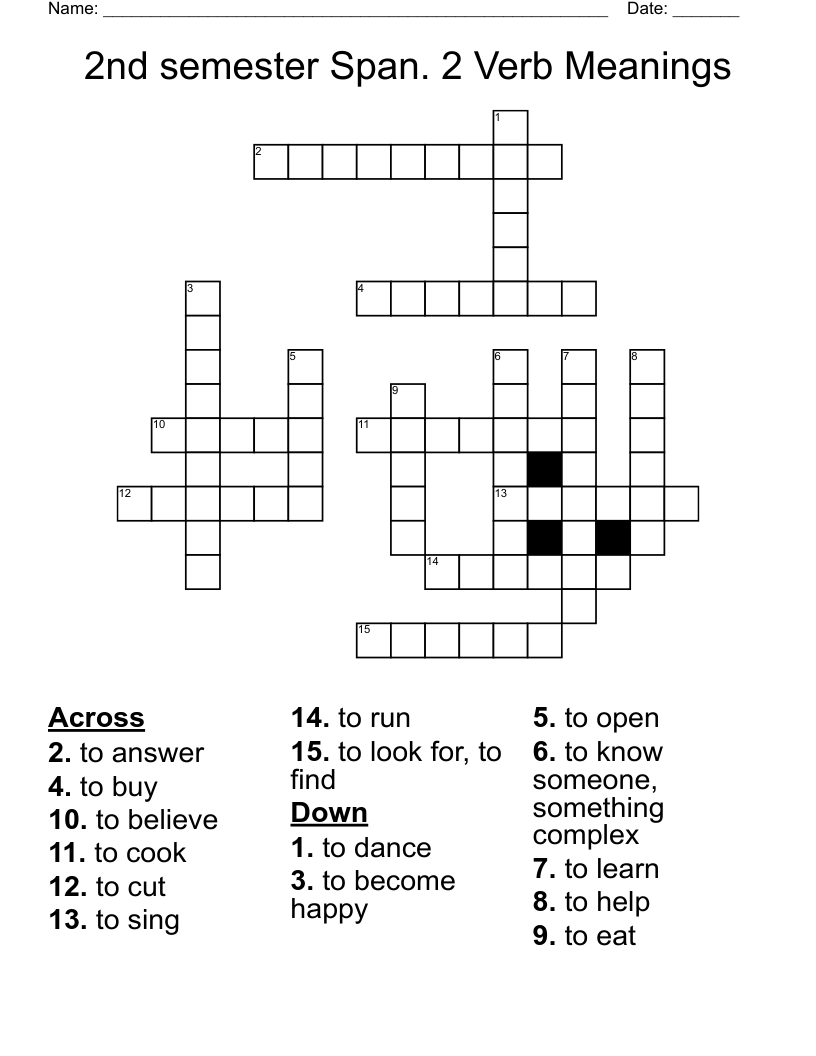 2nd semester Span. 2 Verb Meanings Crossword
