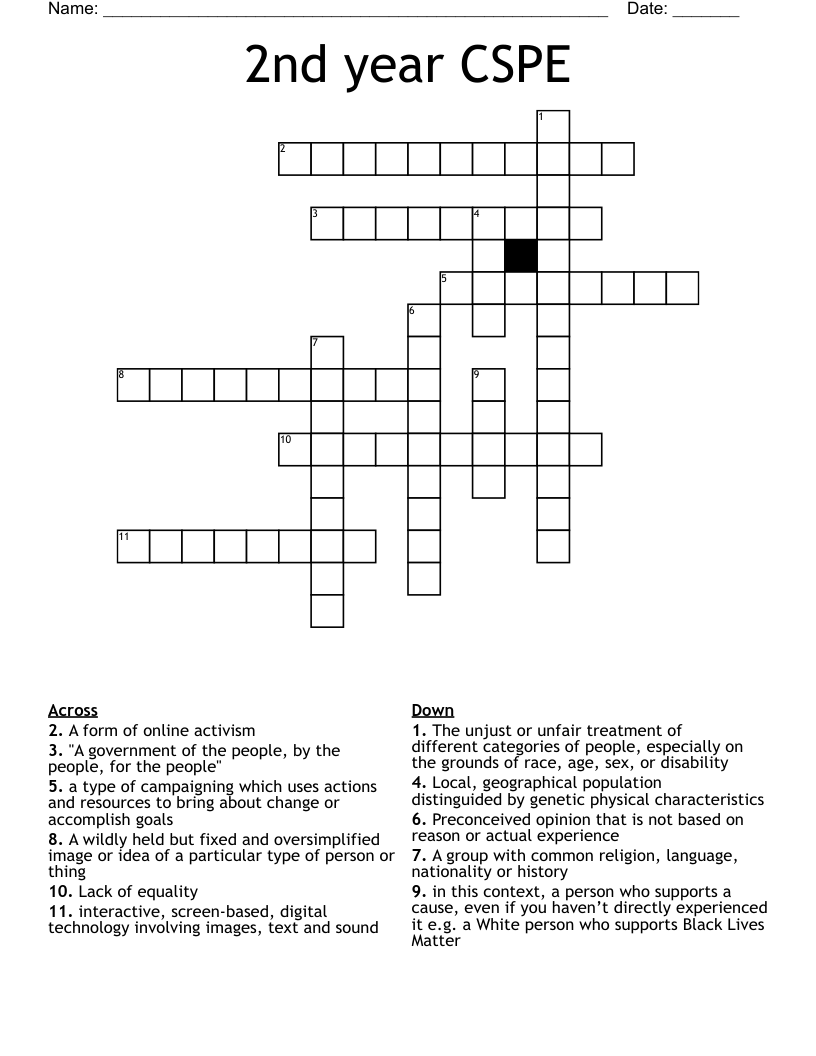 2nd year CSPE Crossword