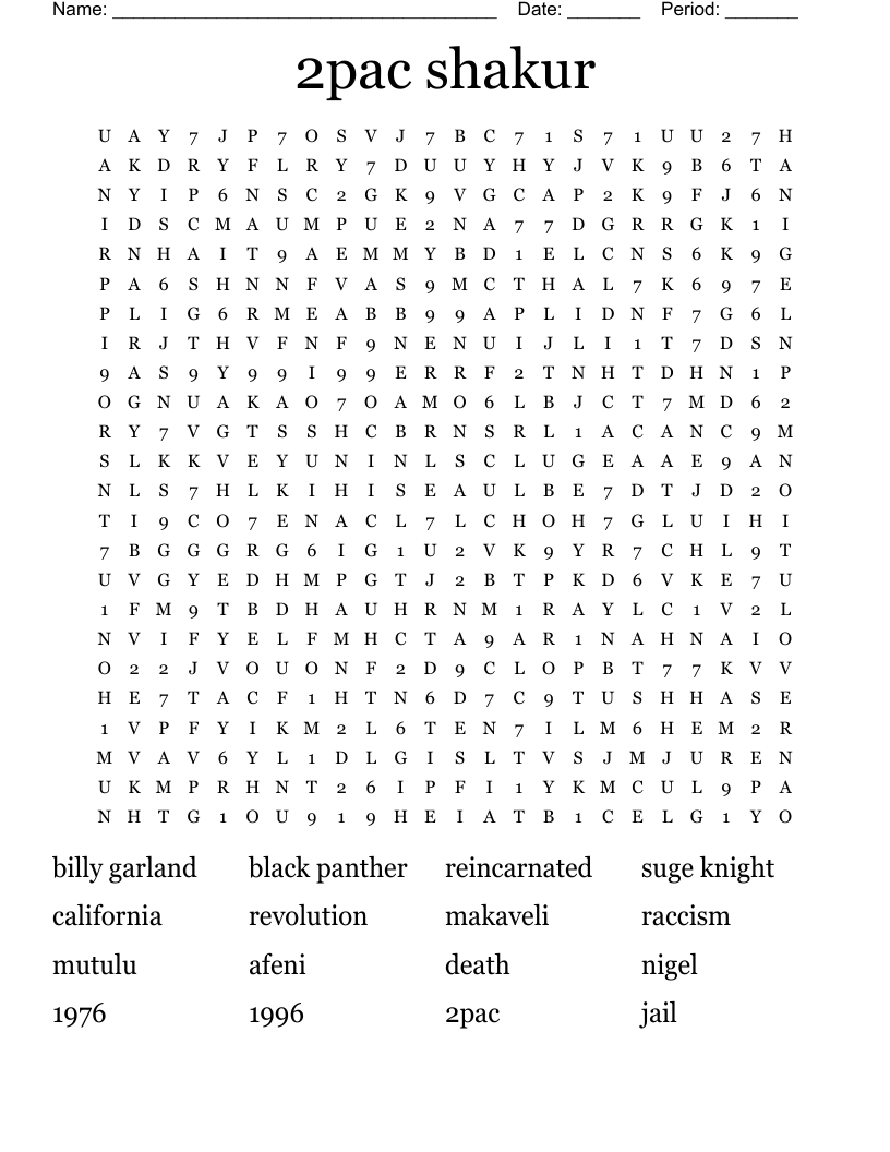 2pac shakur Word Search