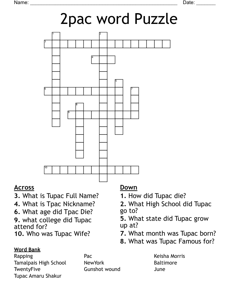 2pac word Puzzle Crossword