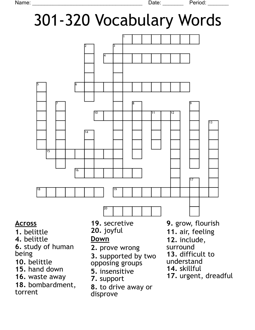 301-320 Vocabulary Words Crossword